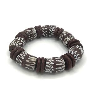 Bracelet African Trade Bead Striped Brown White 6”